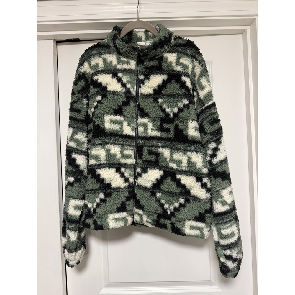 Roxy Off The Wave Sherpa Full-Zip Fleece Jacket, Agave Green Taos Geo pattern, L